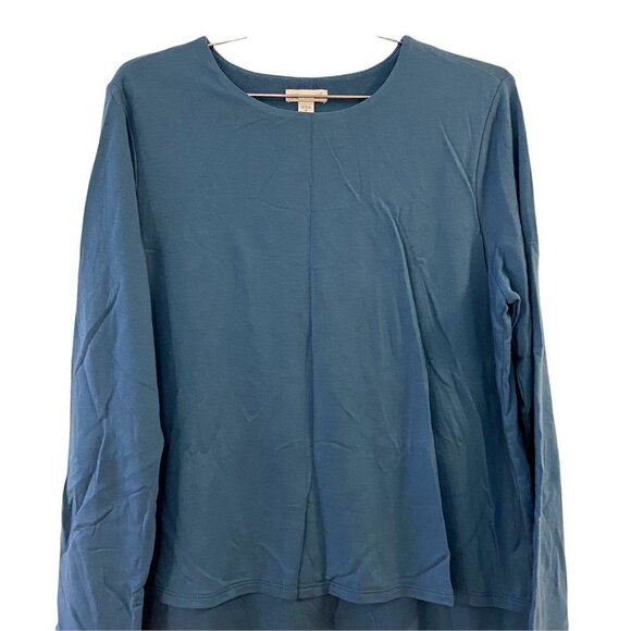 Pure Jill Womens T-Shirt Dress Blue Stretch Scoop Long Sleeve Overlay P Medium - Picture 4 of 9